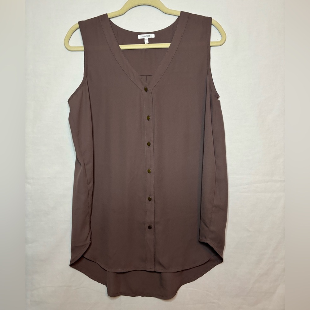 Maurices Chocolate Button-Down Sleeveless Top